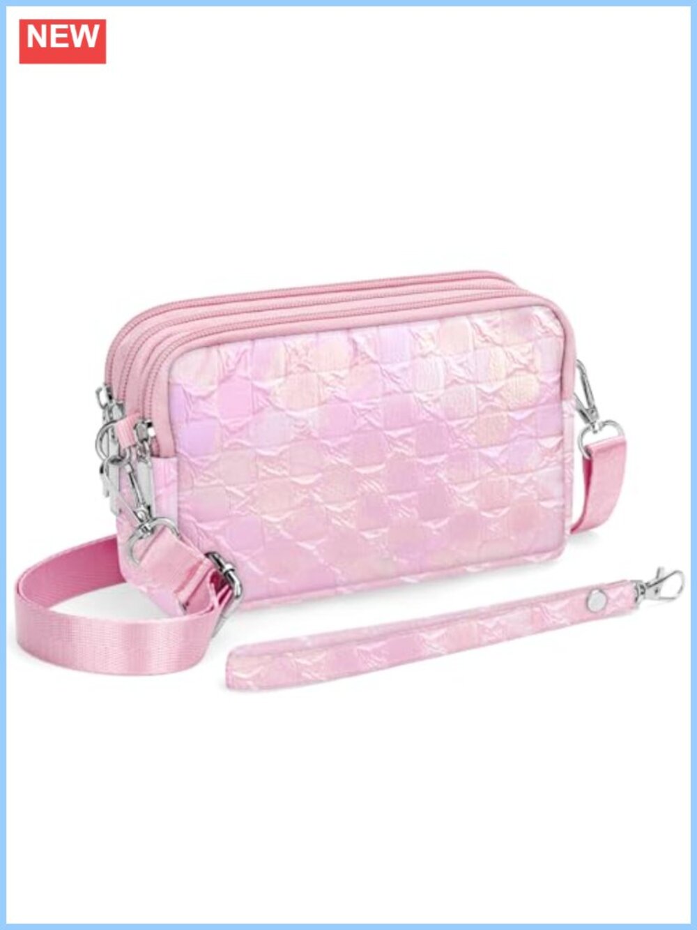 Small Nylon Crossbody Bag 3 Zippers Travel Purse Wristlet Wallet